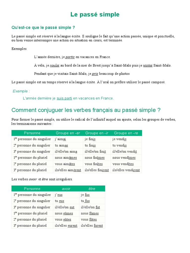 Guide du passé simple en français | PDF | Nombre grammatical | Verbe