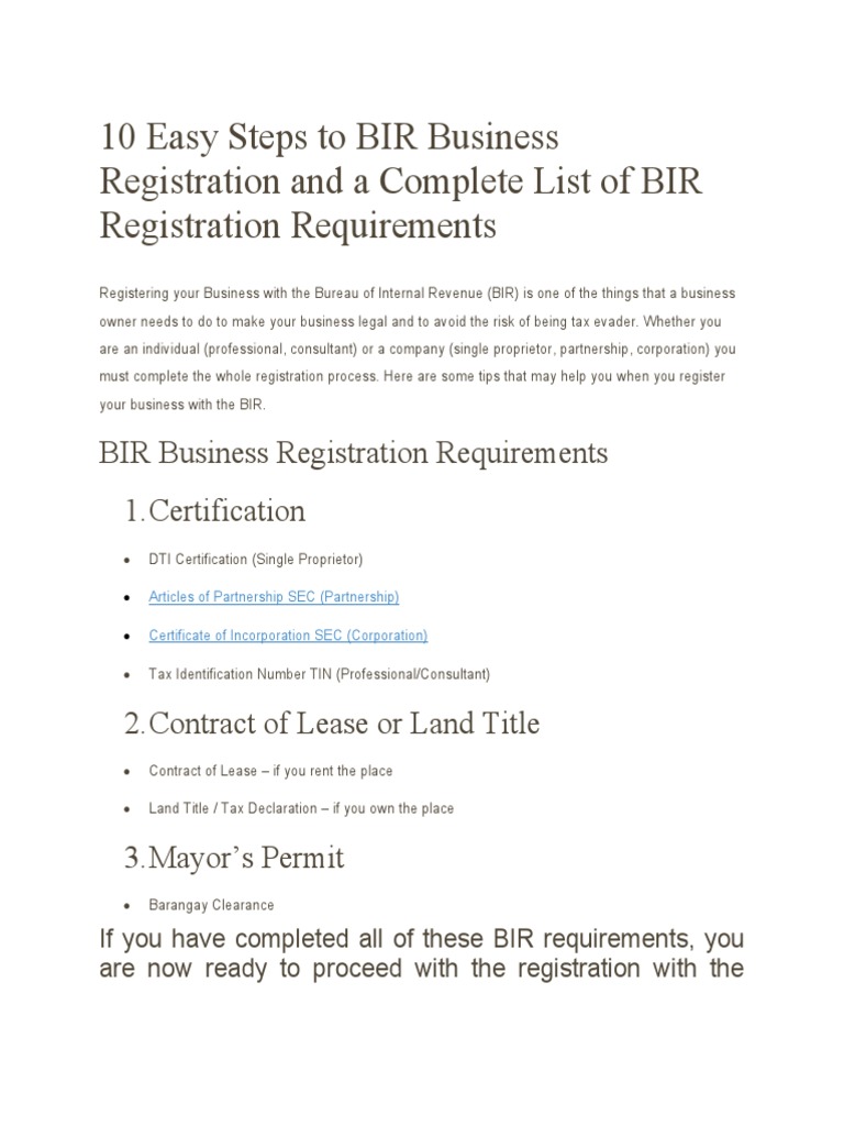 10 Easy Steps To BIR Business Registration and A Complete List of BIR
