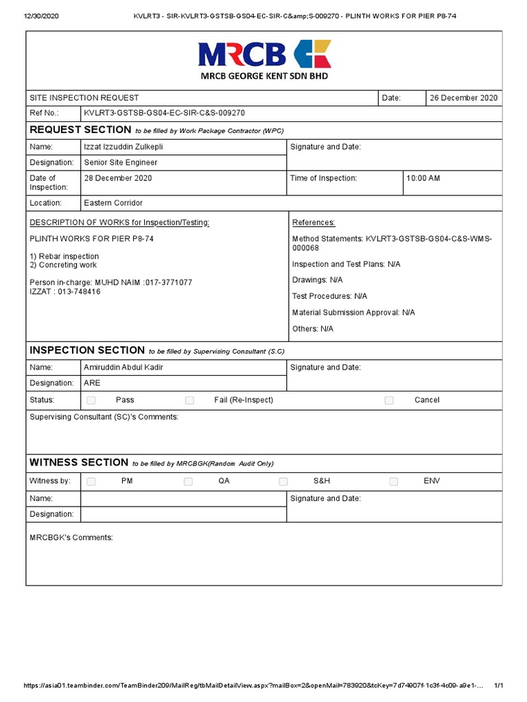 Site Inspection Request Form | PDF