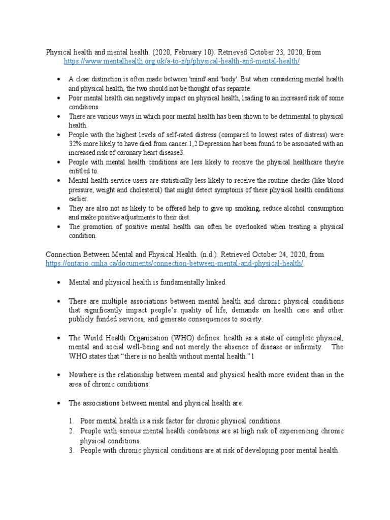 Physical Health and Mental Health | PDF | Chronic Condition | Mental Health