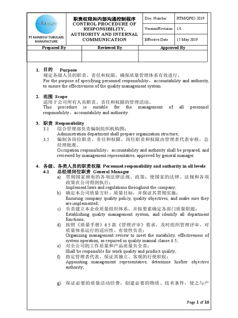Authority and Communication Control Procedure | PDF | Iso 9000 ...
