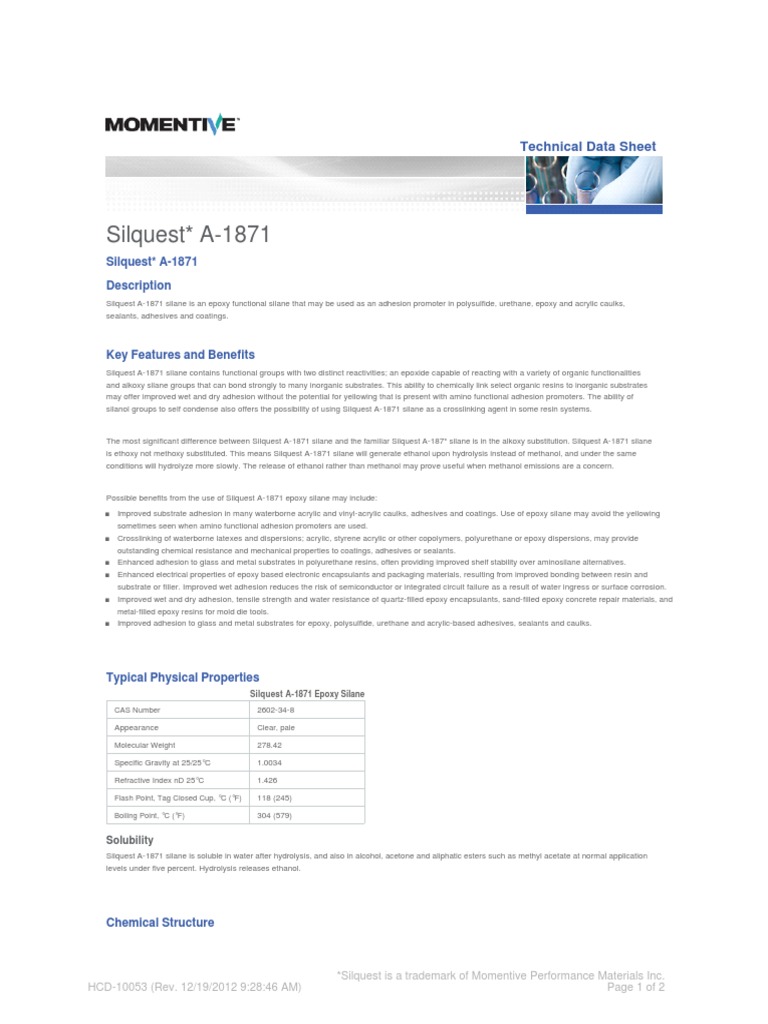 Silquest A-1871 Description | PDF | Epoxy | Adhesive