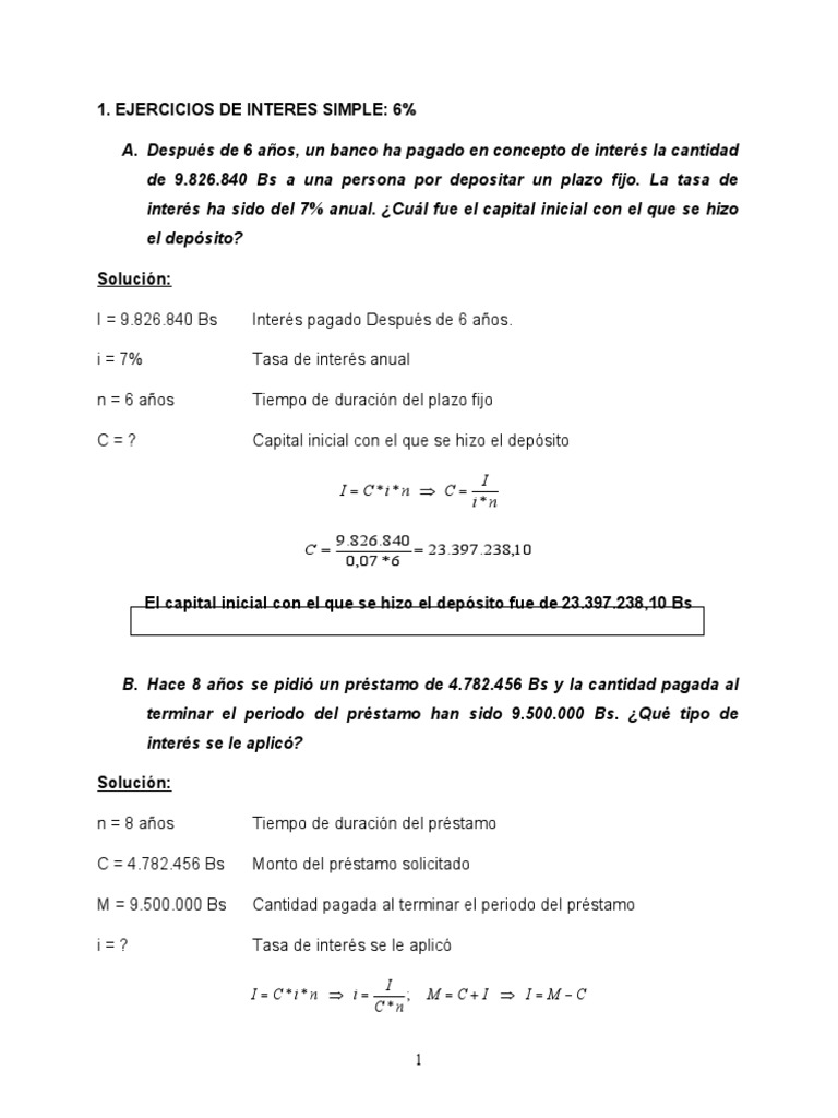 Ejercicios Tasas de Interes | PDF | Interés | Bancario