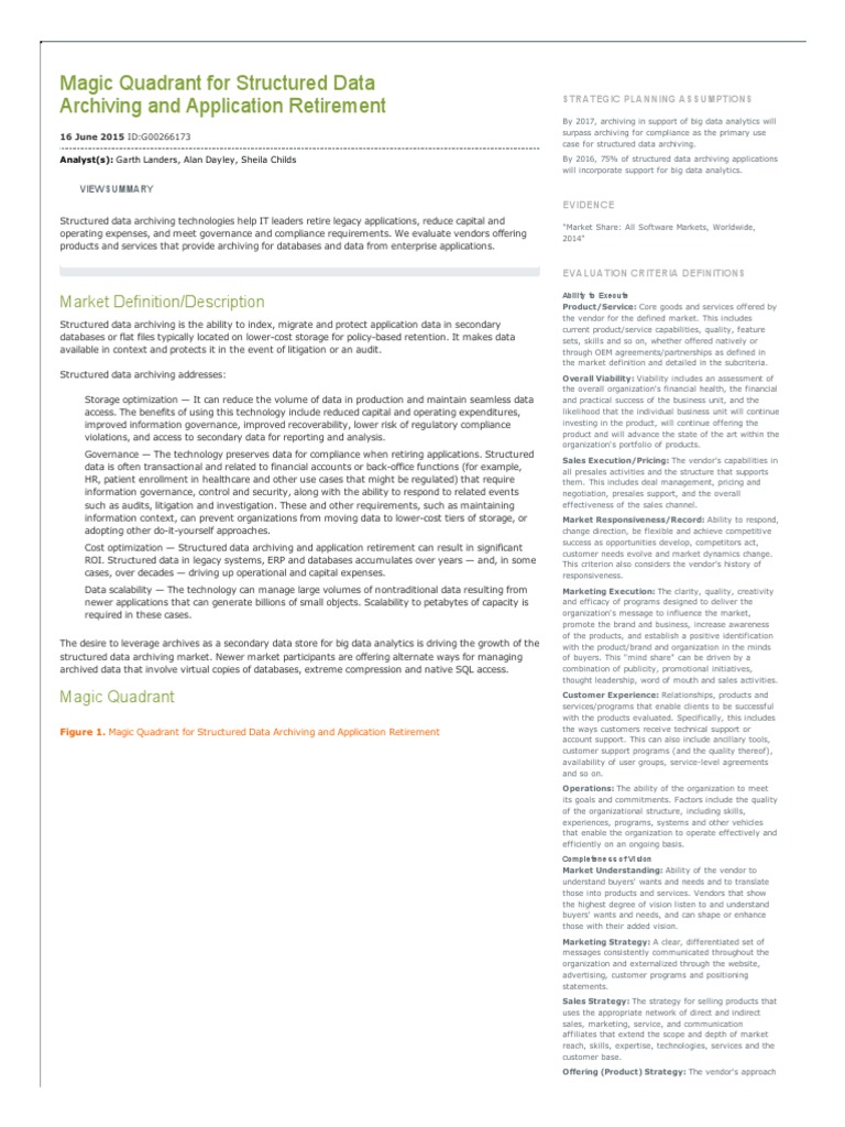 Magic Quadrant For Structured Data Archiving and Application Retirement ...
