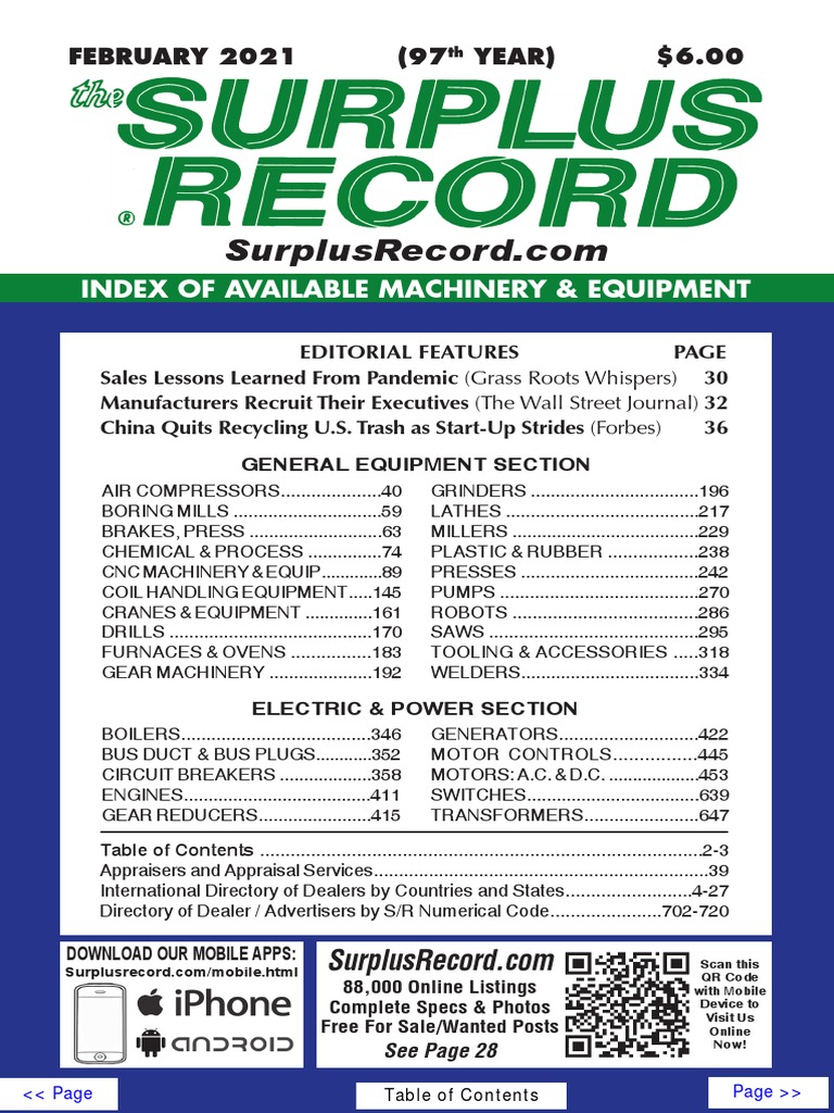 FEBRUARY 2021 Surplus Record Machinery & Equipment Directory | PDF |  Grinding (Abrasive Cutting) | Drill