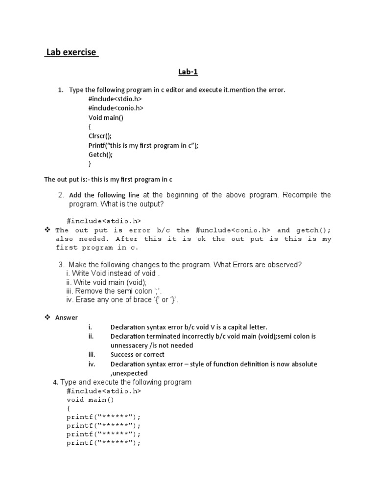 Lab Exercise For C Programming | Download Free PDF | Teaching ...