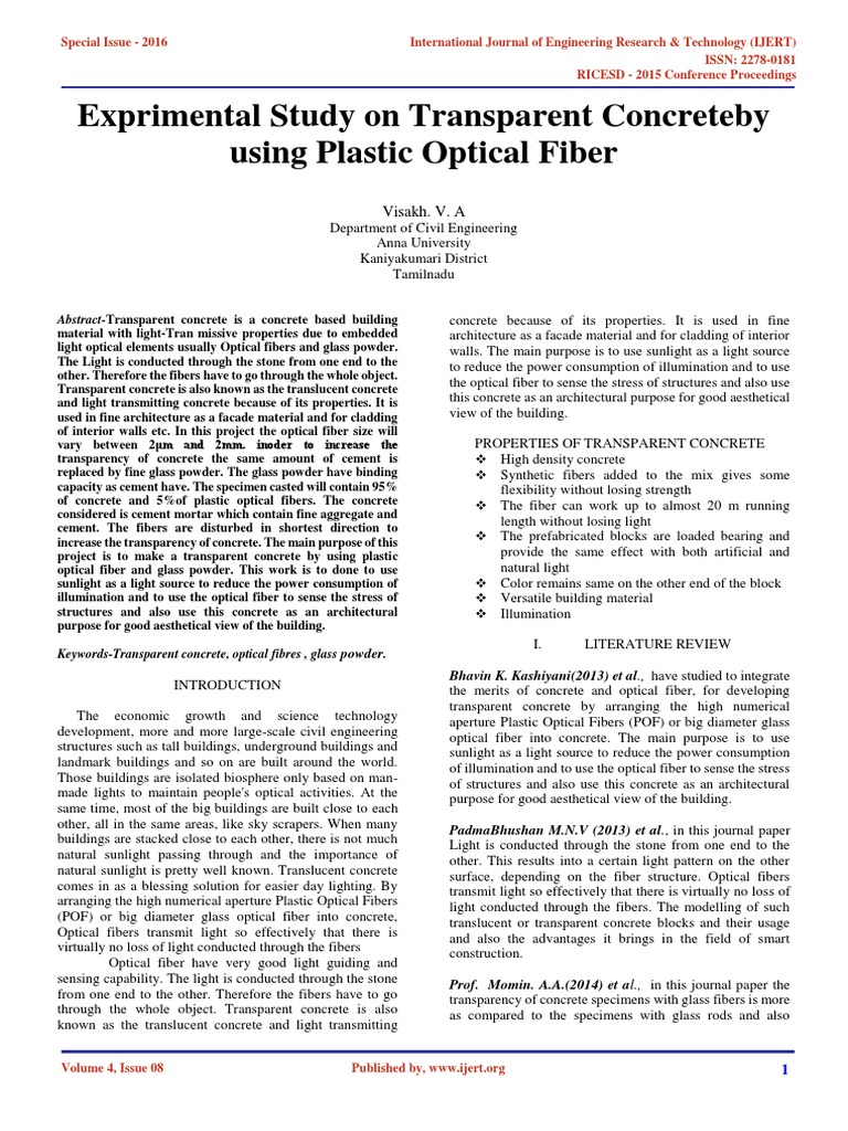 Experimental Study of Transparent Concrete | PDF | Optical Fiber | Glasses