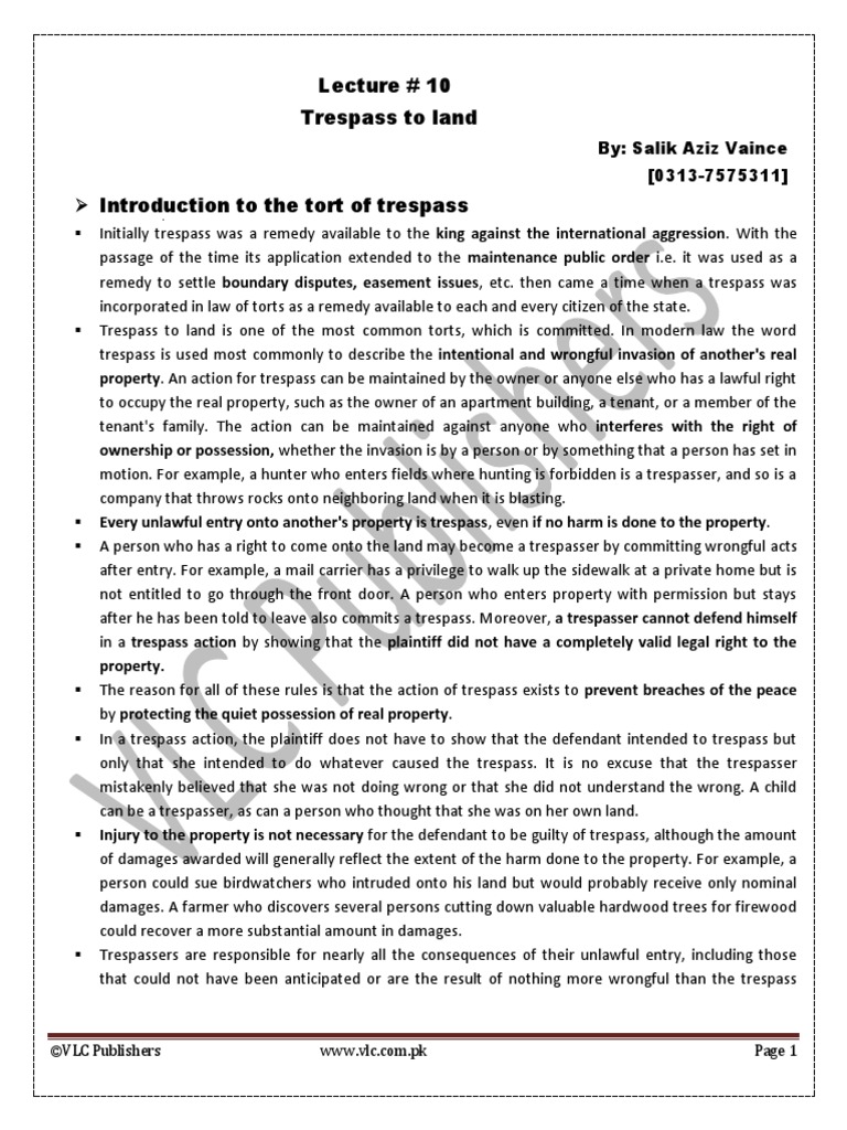 Understanding Trespass to Land Law | PDF | Trespass | Tort
