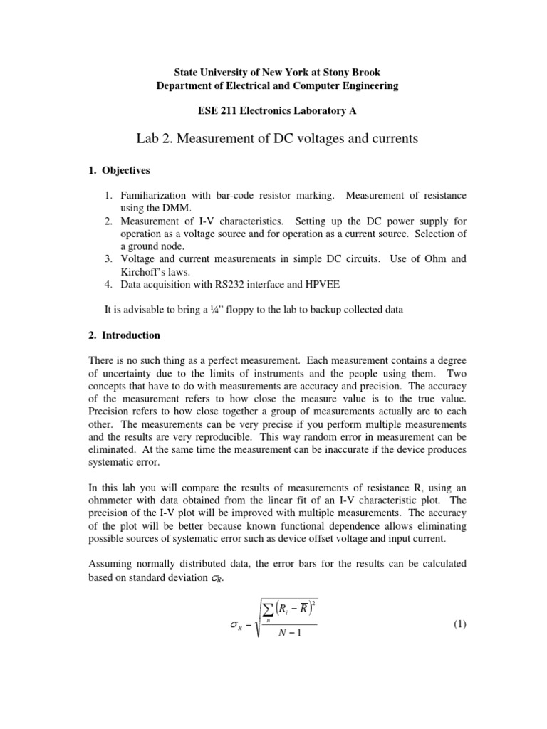 DC Voltage and Current Measurement Lab | PDF | Resistor | Accuracy And ...