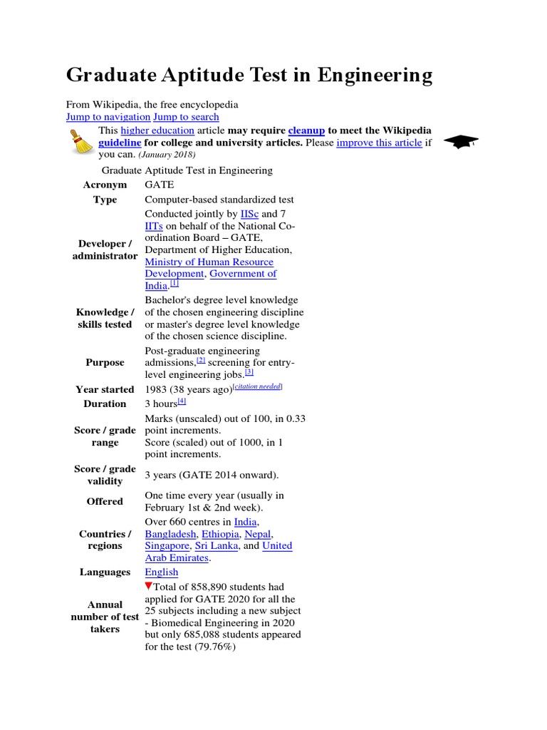 Graduate Aptitude Test in Engineering | PDF | Qualifications ...