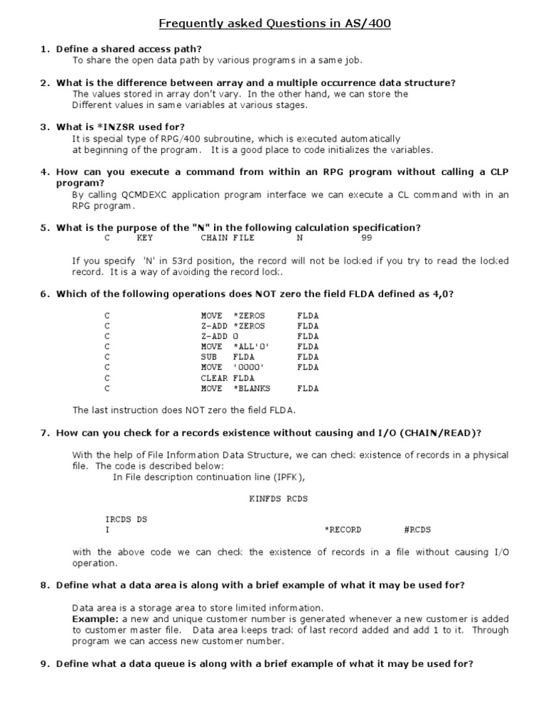 Frequently Asked Questions in AS/400 | Download Free PDF | Ibm Rpg ...