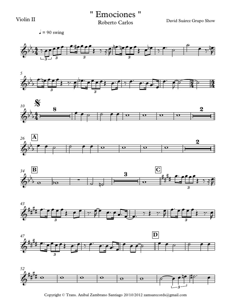 Emociones (Roberto Carlos) Eb - Violin II | PDF