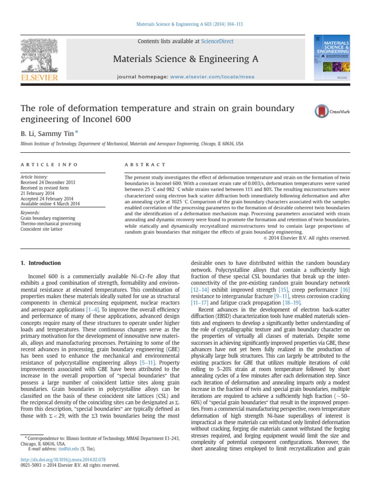 The Role of Deformation Temperature and Strain On Grain Boundary ...