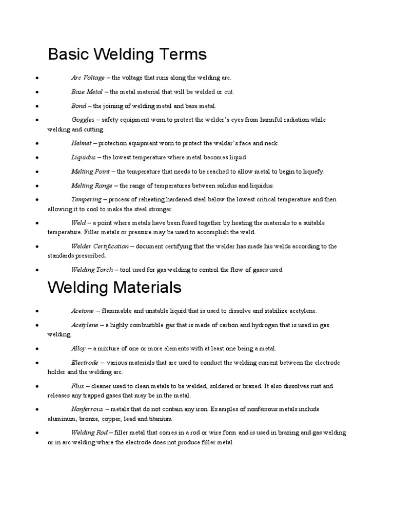 Basic Welding Terms PDF Welding Construction