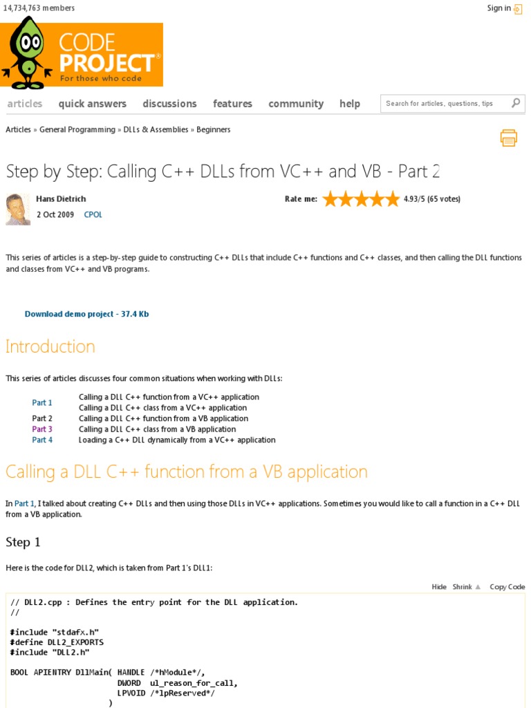 Step by Step - Calling C++ DLLs From VC++ and VB - Part 2 - CodeProject ...