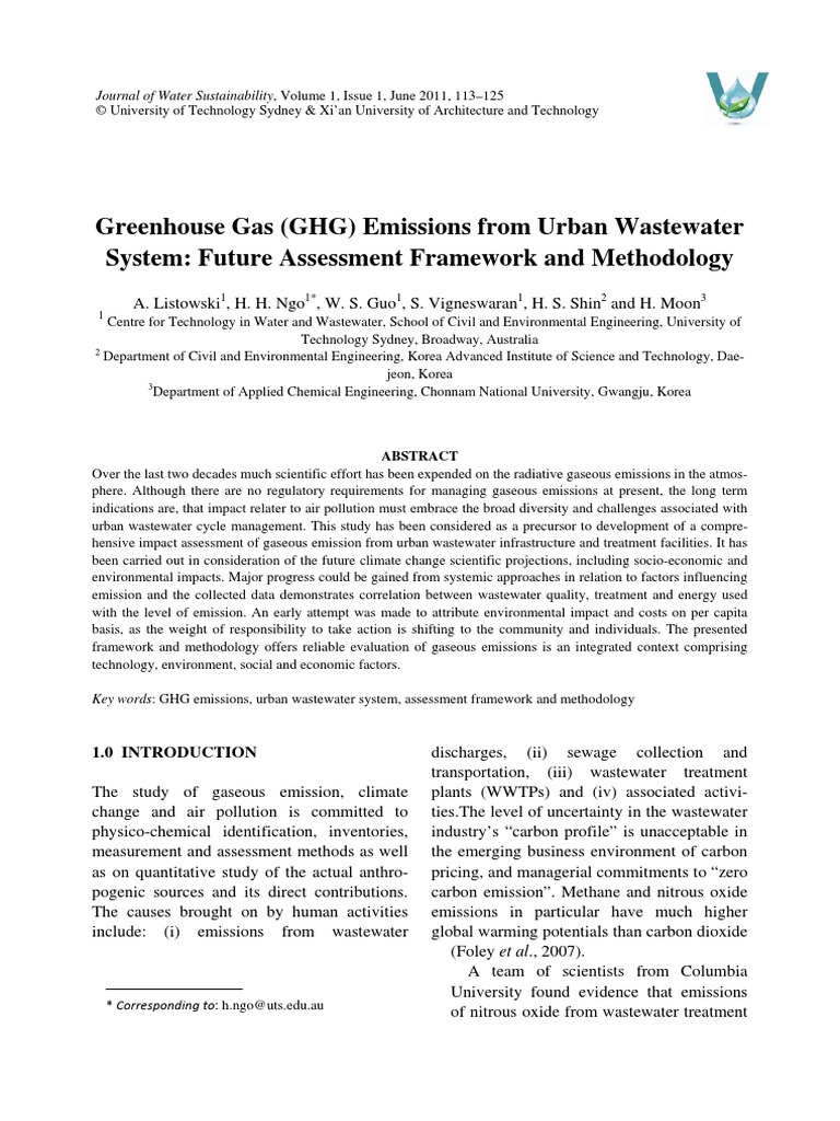 Greenhouse Gas (GHG) Emissions From Urban Wastewater System: Future ...