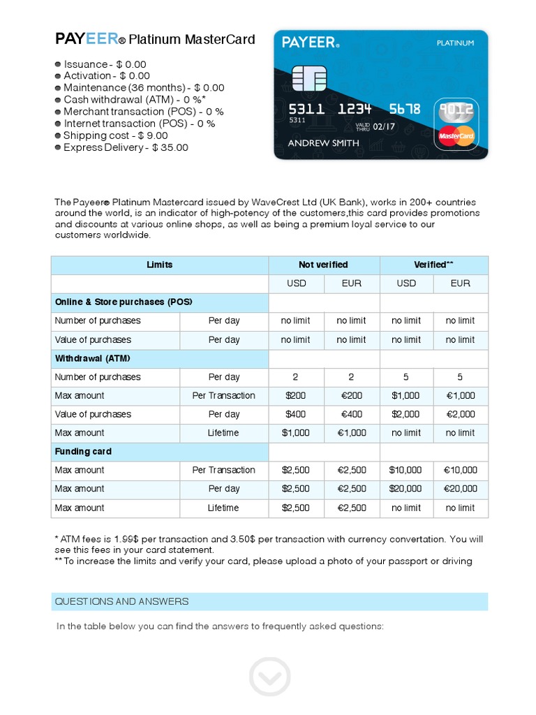 Platinum Mastercard: Limits Not Verified Verified | PDF | Euro | Debit Card