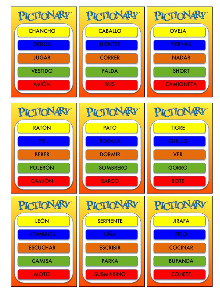 Palabras De Pictionary Para Imprimir Juego Imprimible De Graduación