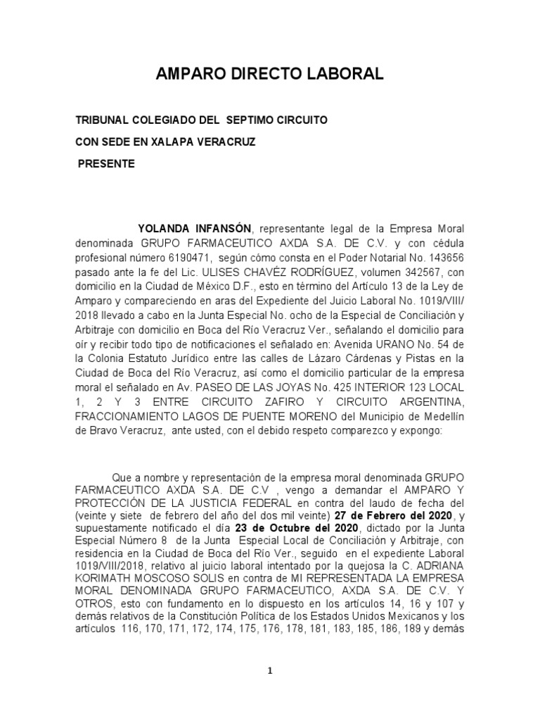 Amparo Directo Laboral: Grupo Farmacéutico AXDA | PDF | Caso de ley ...