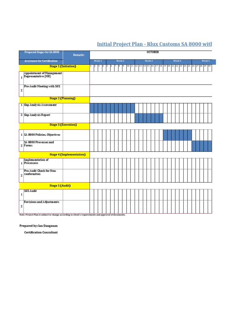 Initial Project Plan - Rlux Customs SA 8000 With SGS: Stage 1 ...