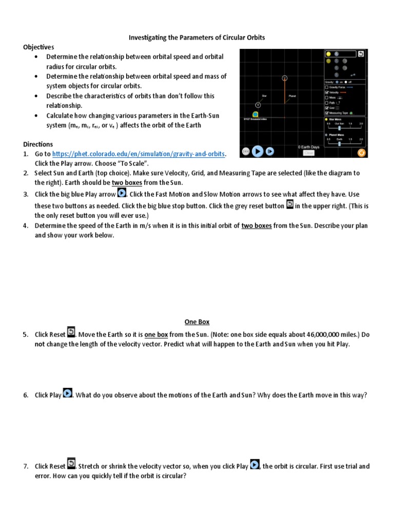 Circular Orbit Parameters Investigation | PDF | Orbit | Sun