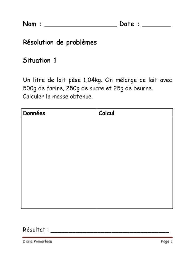 Résolution De Problème 5e Année à Imprimer Avec Corrigé