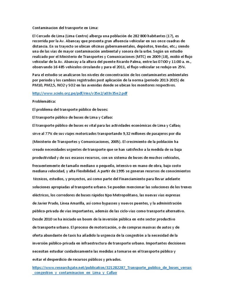 Impacto del Transporte en la Contaminación en Lima | PDF ...