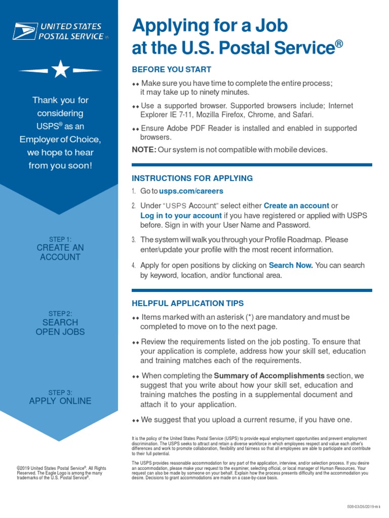 Applying For A Job at Usps  PDF  United States Postal Service  Internet