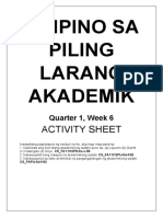 Activity Sheet Filipino WK 6