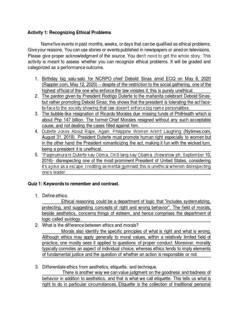 Ethical Problem Recognition Activities | PDF | Nuclear Weapons | Thomas ...