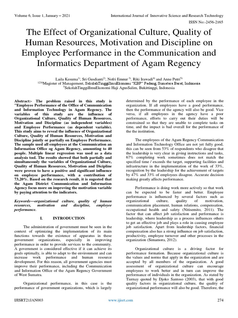 Impact of Culture on Employee Performance | PDF | Heteroscedasticity ...