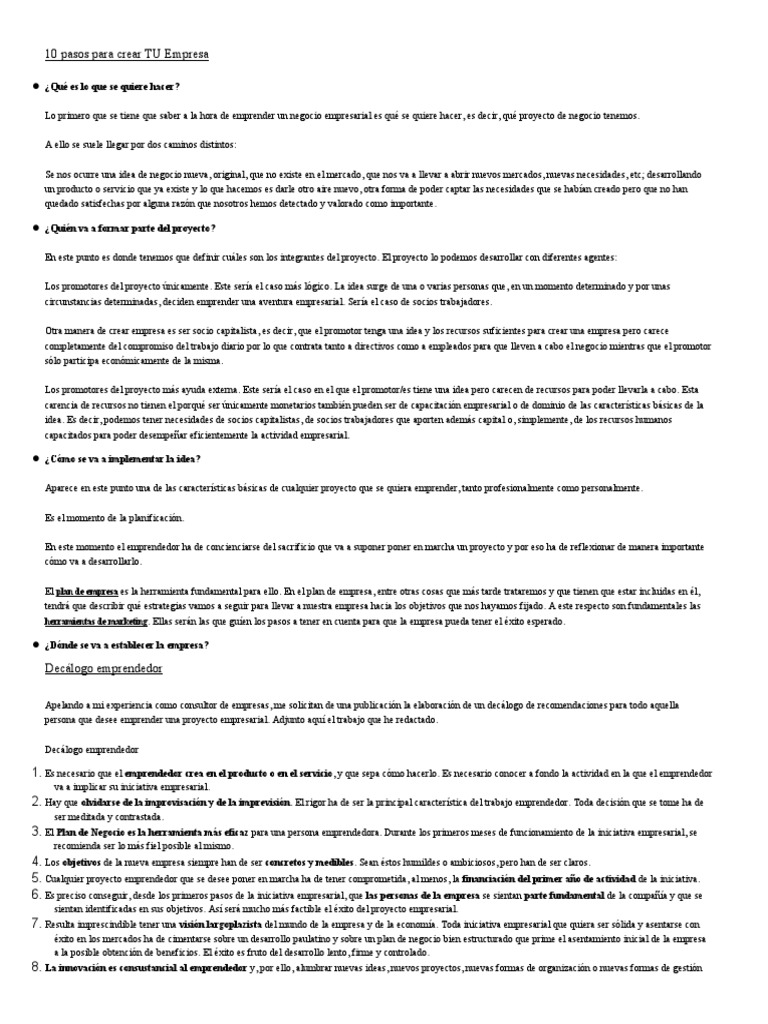 Copia de 10 Pasos para Crear TU Empresa - Docx | PDF | Iniciativa ...