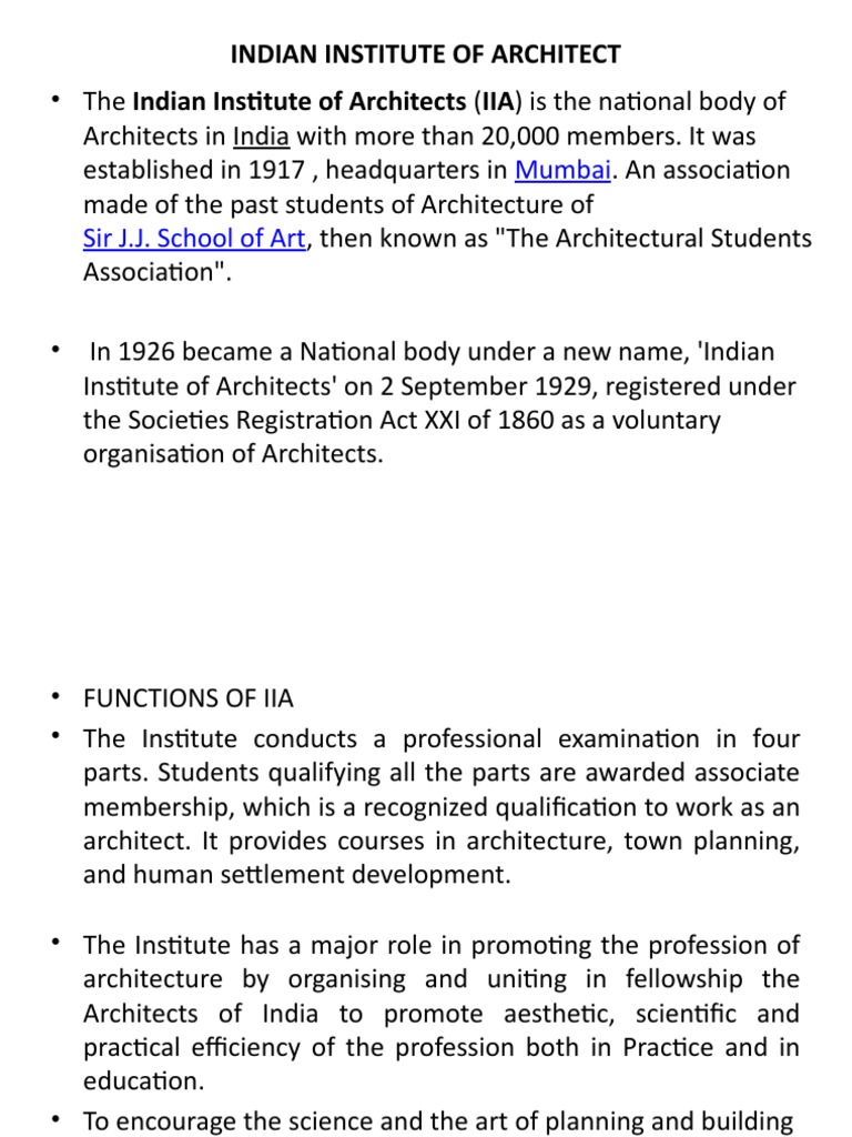 Indian Institute of Architects Overview | PDF | Architect | Business