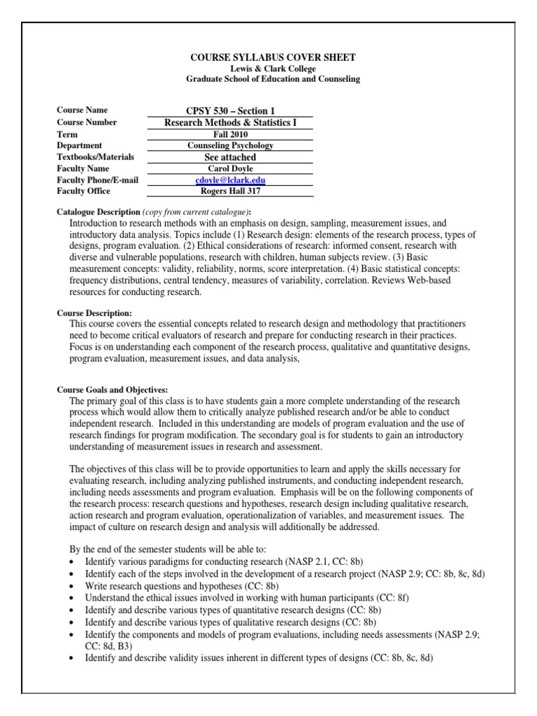 Research Methods Syllabus Breakdown PDF Program Evaluation Family