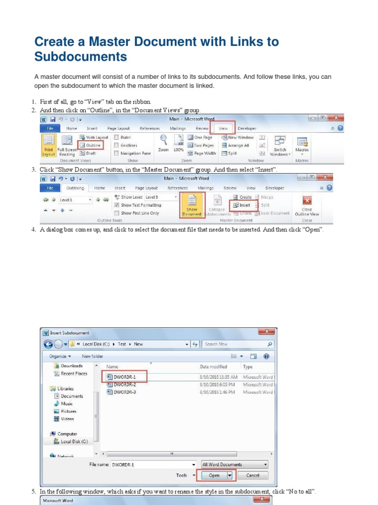 Create A Master Document With Links To Subdocuments | PDF