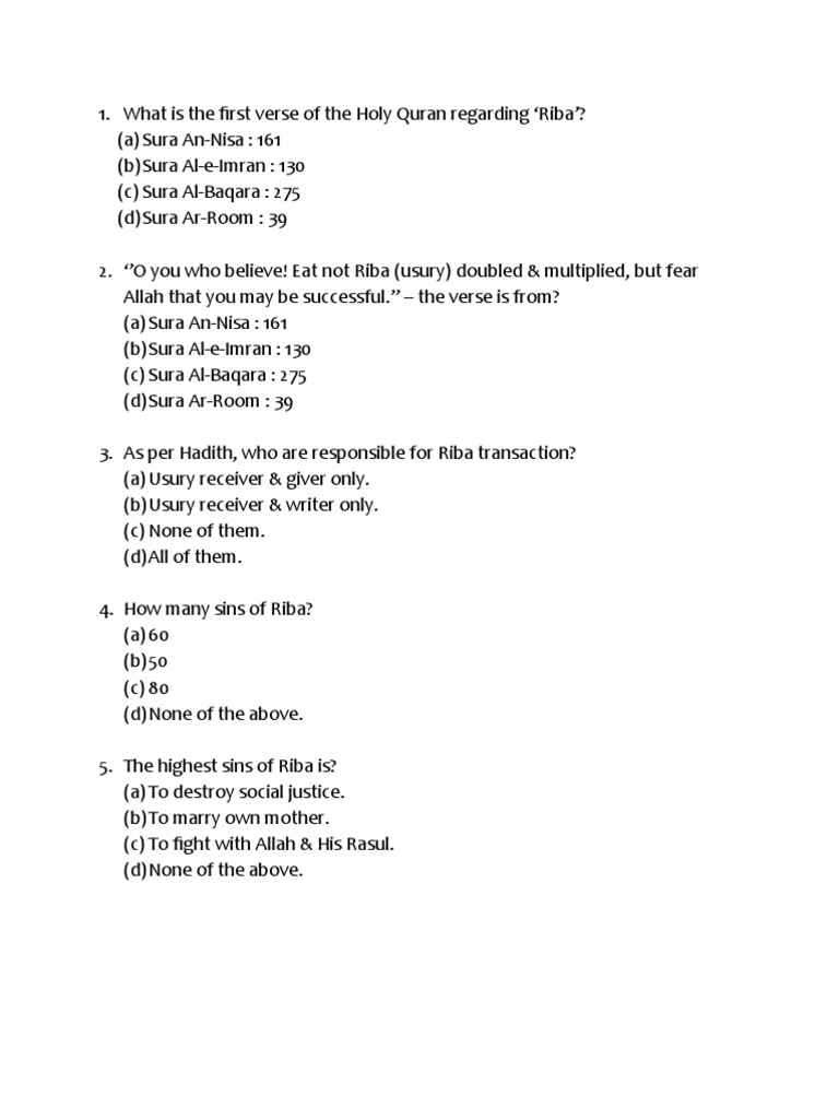 Quran Verses and Hadith on Riba | PDF | Religion & Spirituality