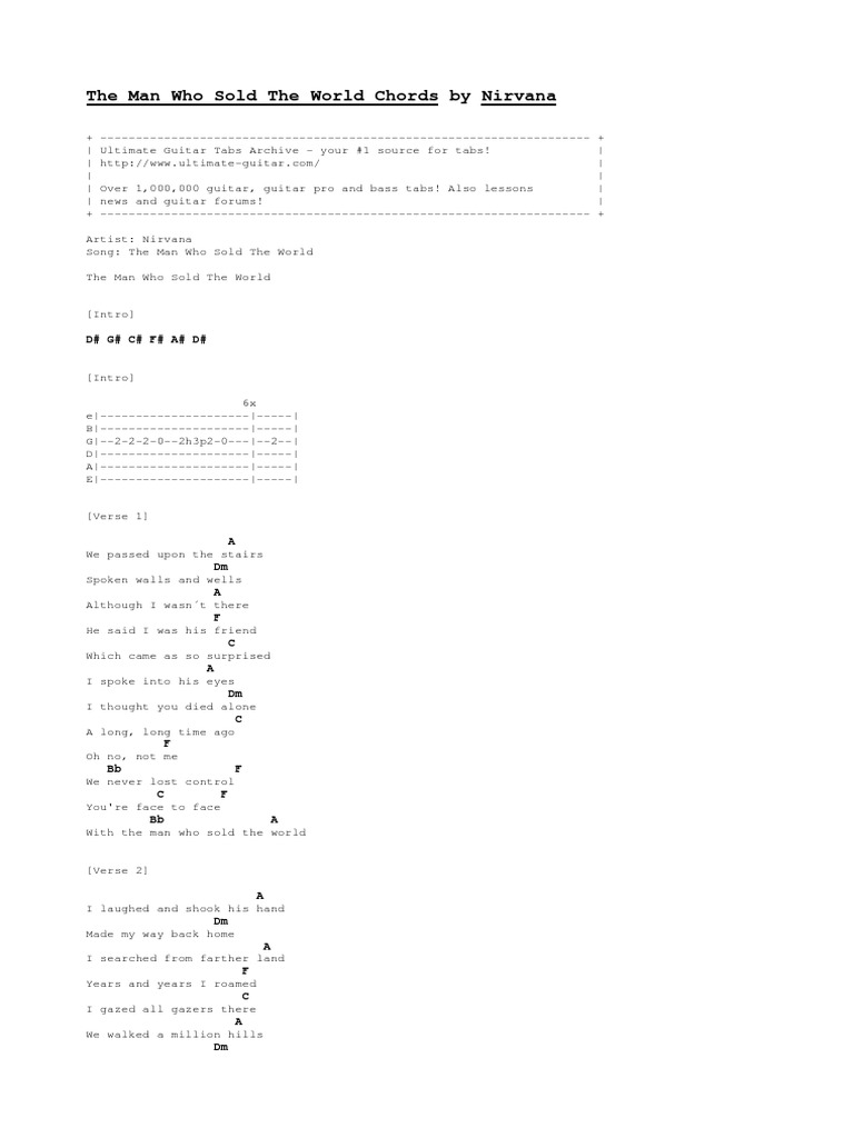 The Man Who Sold The World Chords by Nirvana Tabs at Ultimate Gu PDF Songs Musical Forms