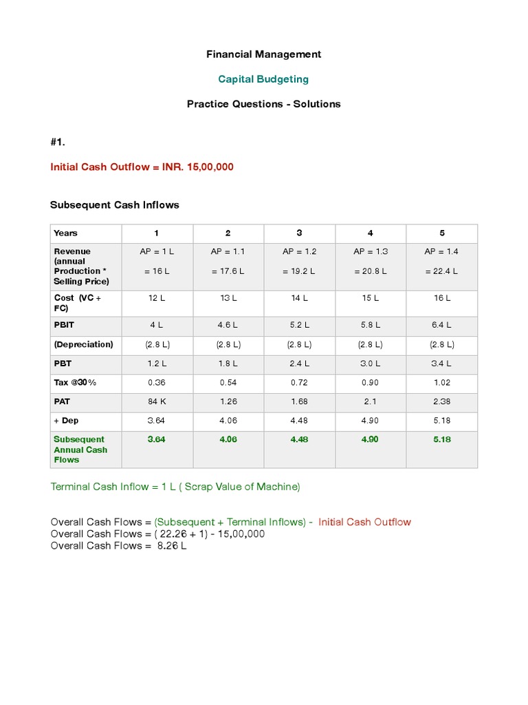 Capital Budgeting Practice Solutions | PDF | Net Present Value ...
