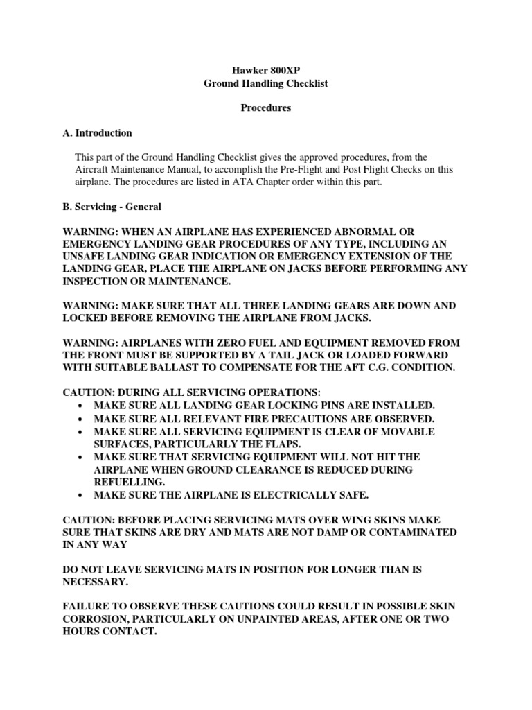 Ground Handling Checklist PDF Landing Gear Airplane