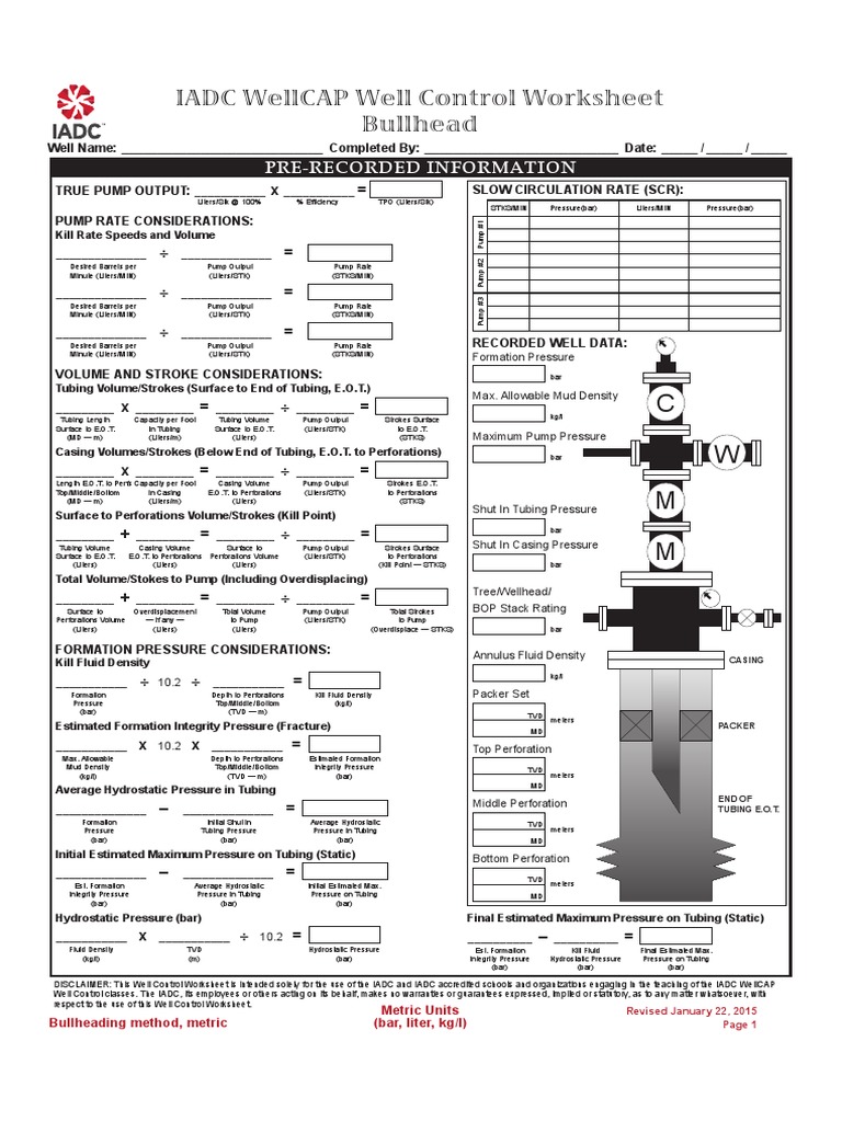 IADC Bullheading Well Control Worksheet | PDF | Casing (Borehole ...