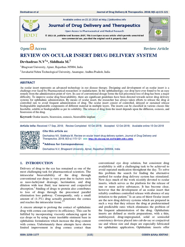 Review On Ocular Insert Drug Delivery System | PDF | Polymers | Cornea