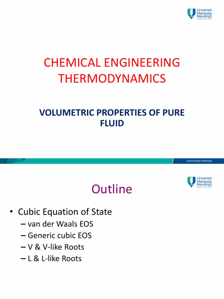 Chemical Engineering Thermodynamics Volumetric Properties of Pure Fluid PDF Mechanical