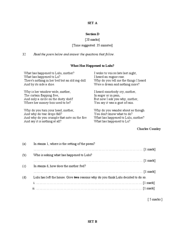 4 Mersing Spm Trial 2020 Poem Set A B Pdf Anger