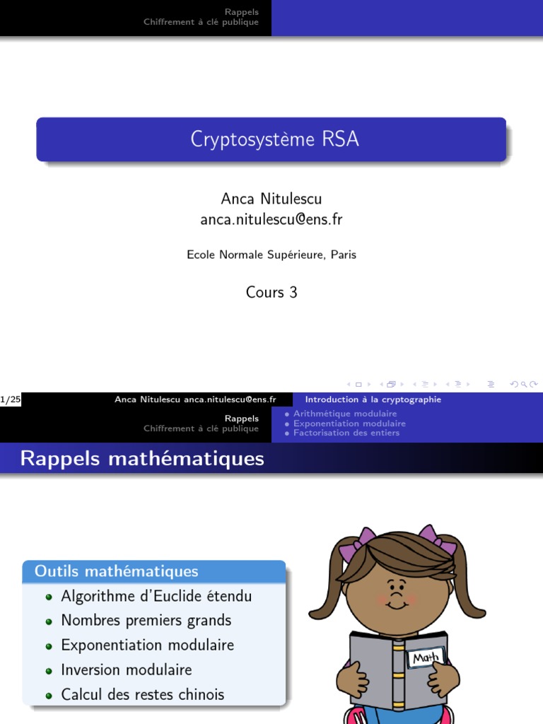 Introduction au chiffrement RSA | PDF | Cryptanalyse | Public-key  cryptography