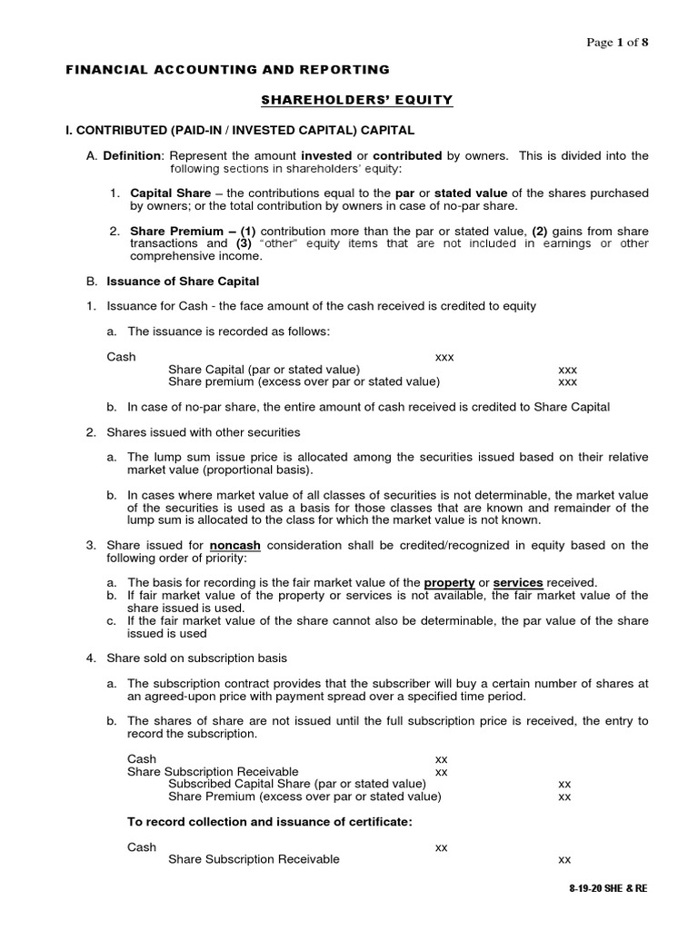 1 Shareholders Equity Retained Earnings Pdf Pdf Treasury Stock