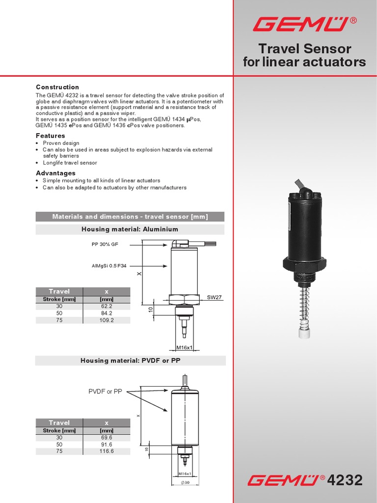 Travel Sensor For Linear Actuators: Construction | PDF | Electrical ...