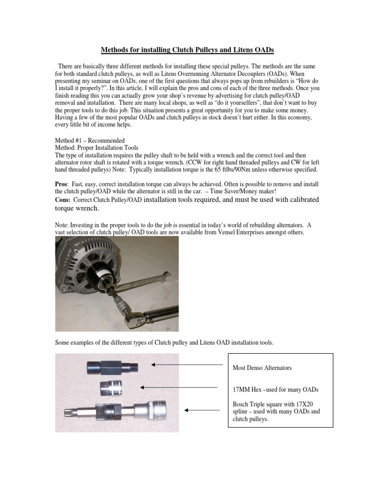 Three Methods for Installing Clutch Pulleys and Litens OADs A Guide to