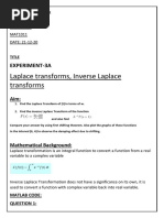 Laplace Transforms, Inverse Laplace Transforms: Experiment-3A