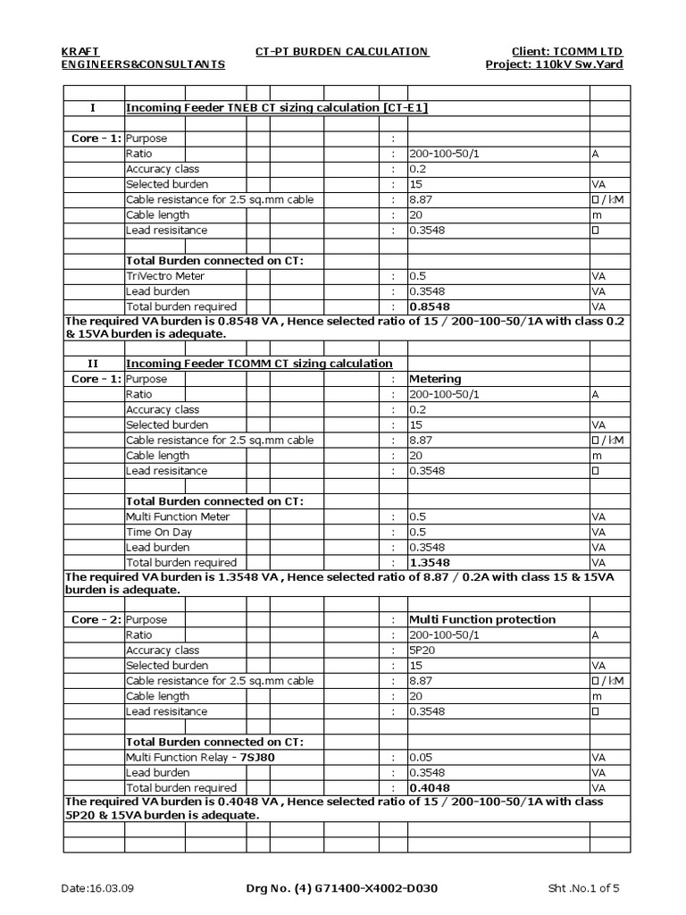 CT-PT Burden Calculation Report | PDF | Components | Power Electronics
