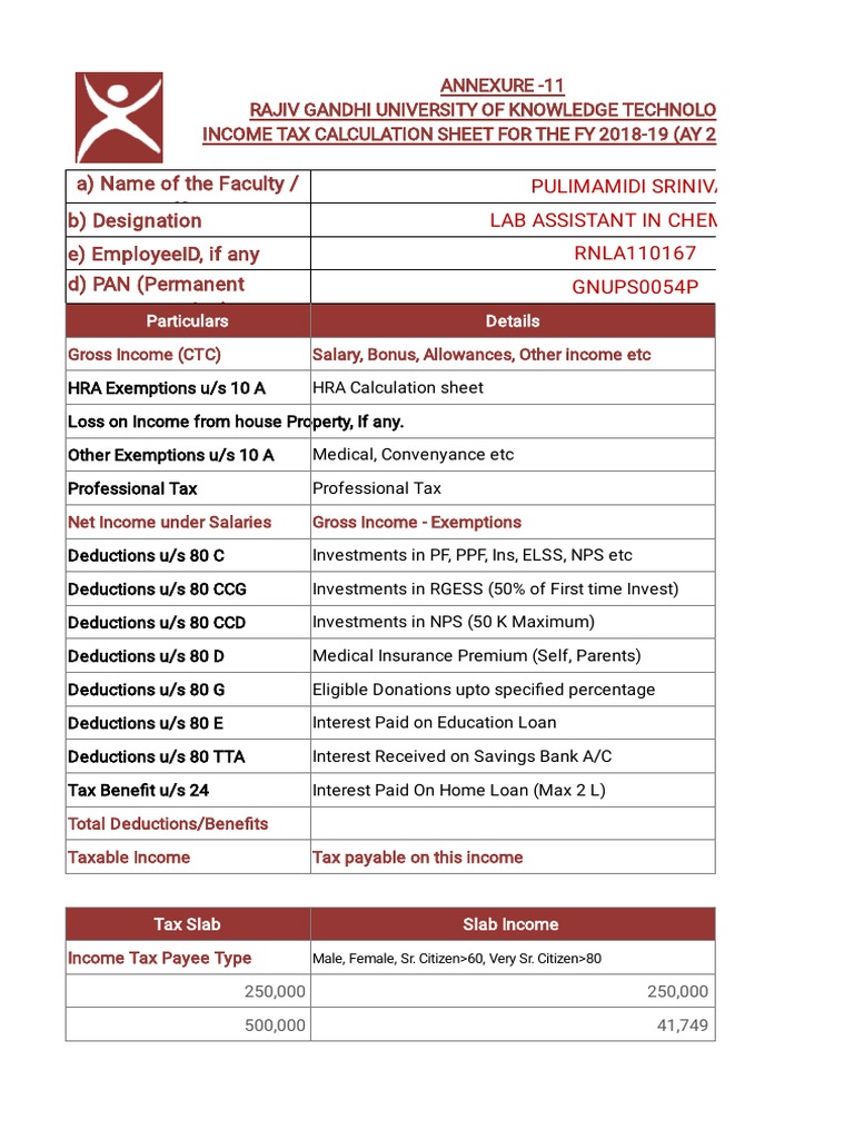 0 - Income-Tax-Calculator-FY-2018-19 Final Proformaa | PDF 
